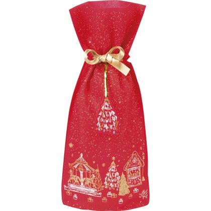 Non-woven polypropylene Christmas gift bag Red/gold/white Gold satin ribbon Card 16x36,5 cm, SC085-1B