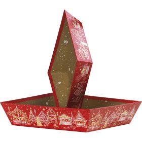 Квадратен картонен поднос, "Bonnes Fêtes" топъл печат червено/бяло/златно с коледен мотив, 20x20x5 см, BF447CS