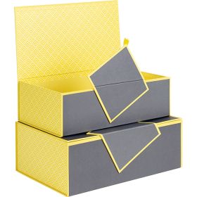 Правоъгълна картонена подаръчна кутия с магнитно капаче / сиво и жълто, Размери в см: 31.5 x 18 x 10, GY100P