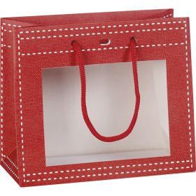 Gift paper bag, red with PVC "window" 20x10x17 cm, SB010XSR