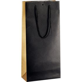 Paper bag for 2 bottles copper/black/UV Printing rope handles closing eyelet, 18x9x39 cm, SB196-2B