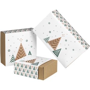 Rectangular kraft cardboard box with glossy sleeve Christmas tree, /green/white Bonnes Fêtes , 31.5x18x10cm, GF002P