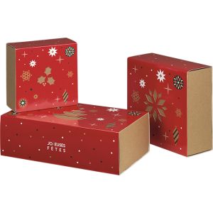 Rectangular kraft cardboard box with glossy sleeve Christmas tree, /green/white Bonnes Fêtes ,31.5х18х10см,  GF001P