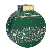 Box Cardboard Christmas bauble shape Green/White/Red/Hot gliding gold "Bonnes Fêtes"  D25,5/28,8x10cm, BF201P