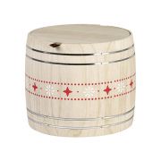 Box Wood Natural, barrel-shaped, with red / white design D22,5x20cm, B081G