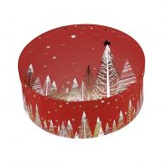 Box Round Cardboard, red / white / gold / hot foil gold / Happy Holidays decor D25,5x10cm, BF381P
