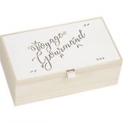 Box Rectangular Wood, natural / white, laser cut, decor &quot;Voyage Gourmand&quot;, 33x18x11 cm, B150PW
