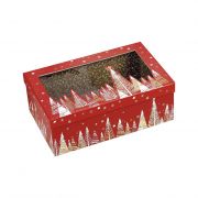 Box  Rectangular Cardboard, Red / white / hot foil / gold / window / Happy Holidays decor 31,5x18x10cm, BF380P