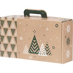 Suitcase cardboard kraft rectangular Bonnes Fêtes Christmas trees/green/white