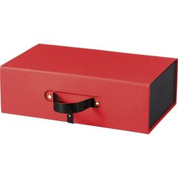 Cardboard rectangular box type "briefcase" in red and black color, 23.5x18.5x9.0 cm, CP310S-TR
