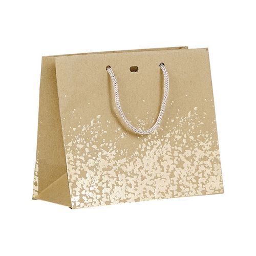 Bag Paper Kraft Hot gliding gold Gold cord handles Eyelet  20x10x17cm, SB122XS