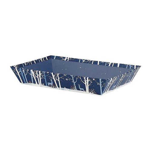 Tray Cardboard Rectangular Blue/White/Hot gliding gold Forest/Reindeer  33x20x7 cm, BF234M