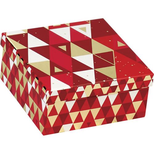 Box Cardboard Square Red/White/Hot gliding gold Triangles  21x21x9cm, BF226S