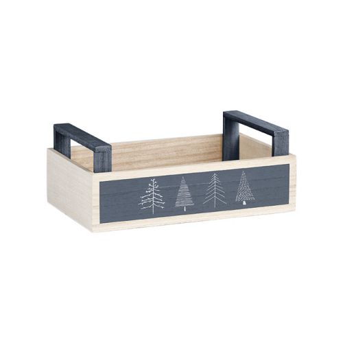 Rectangular wood crate natural/grey tree design 2 handles 26,5x16x7/10cm, B056PG