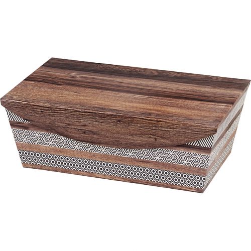 Rectangular slant cardboard giftbox with magnetic hinged lid / brown and cream design  28x17x10cm, TR106P