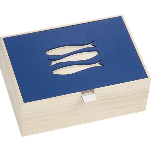 Правоъгълна дървена кутия с дръжки, лазерно изрязване - риба 27x15x10cm, B160B