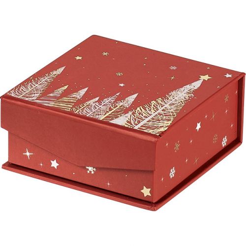 Box Square Cardboard, chocolates,  4-rows, red / white / hot foil gold, magnetic closure 15,5x15,5x3,3cm, PC180M
