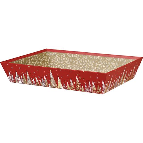 Tray Rectangular Carboard, red / white /hot foi gold Happy Holidays decor 36x27x7cm, BF385G