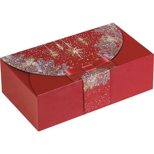 Червена картонена кутия с капак със златен UV печат, 32x18x10 cm, CV500P