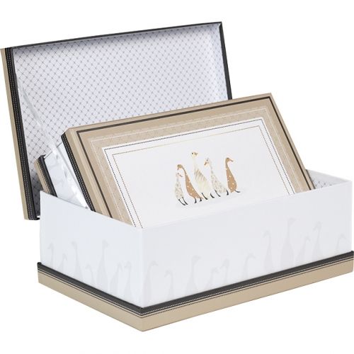 Rectangular gift box white/beige duck design, 31.5x18x10 cm, CD120P