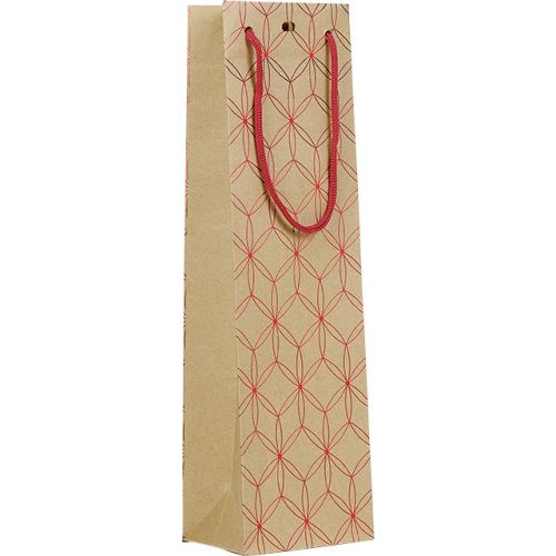 Хартиена Крафт торбичка / с червени дръжки и геометрични кръгове 11x9x39 см, SB144-1B