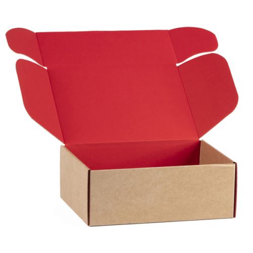 Правоъгълна картонена кутия, крафт и червено, 25x18,5x9,5см, CV505SR