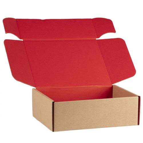 Правоъгълна картонена кутия, крафт и червено,  34,2x25x11,5см, CV505MR