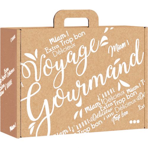 Case Rectangular Kraft Cardboard "Voyage Gourmand", white, 34.2x25 x11.5cm, CV021MW