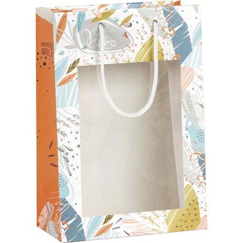 Bag paper orange/fresh PET window white cord handles eyelet, 20x10x29 cm, SB261S