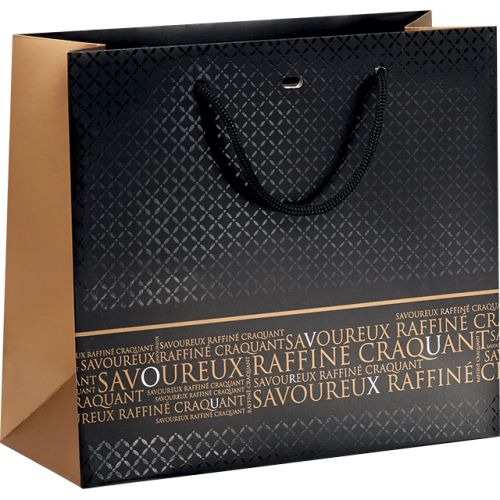 Bag paper "Savoureux" black/copper handles rope eyelet, 25x10x22 cm, SB313P