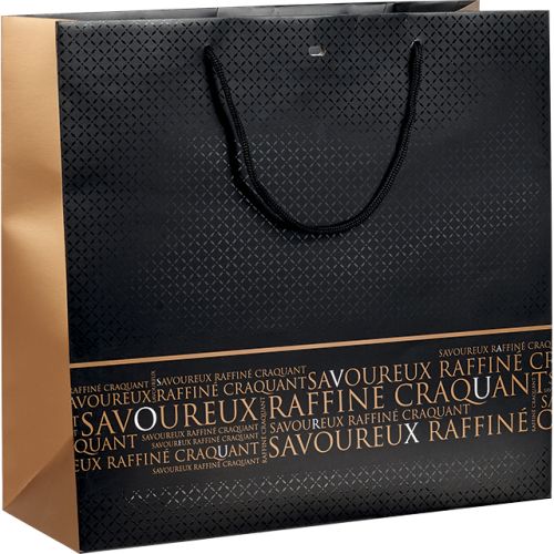 Хартиена подаръчна торбичка "Savoureux", черен печат, 35x13x 33 см, SB314G