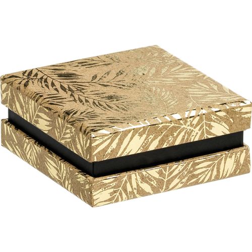 Квадратна картонена кутия за шоколадови бонбони, с магнитно затваряне, крафт/златен топъл печат/черно, 7.5x7.5x3.5 см, PC230S