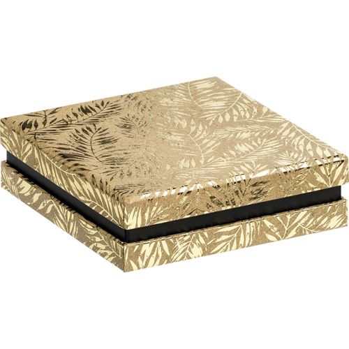 Квадратна картонена кутия за шоколадови бонбони, 3 редa, крафт/златен топъл печат/черно, 10.8x10.8x3.3 см, PC230P