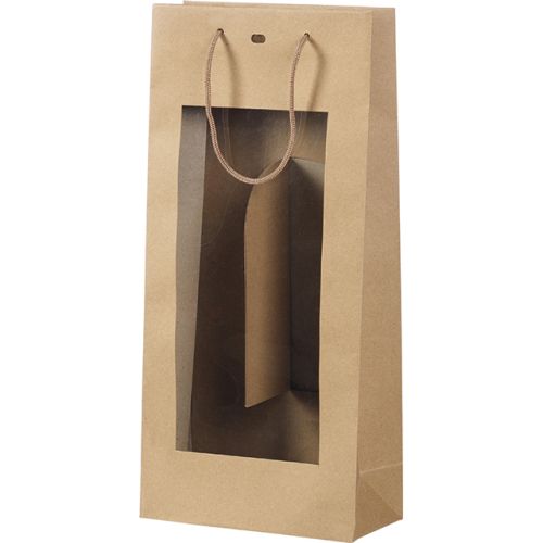 Подаръчна торбичка от крафт хартия с "прозорец" за 2 бутилки, 18x9x39 см, SB006-2B