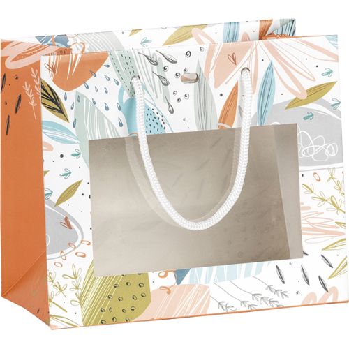 Bag paper orange/fresh PET window white cord handles eyelet, 20x10x17 cm, SB260XS
