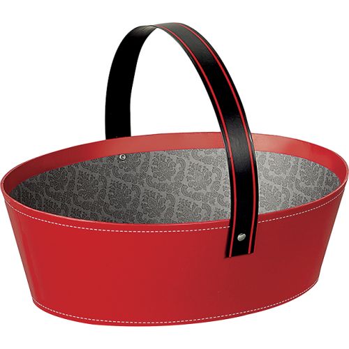 Овална картонена кошница, червена, с прибиращa се дръжкa, 25x19x8 см, ND102