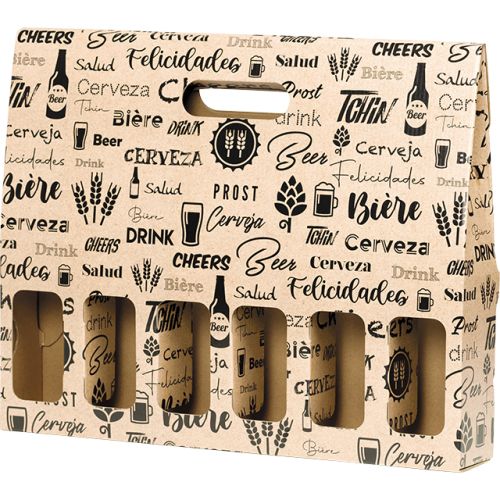 Cardboard beer case, for 6 beers, Dimensions in cm: 37.4x6x28.4, GB020-6LN