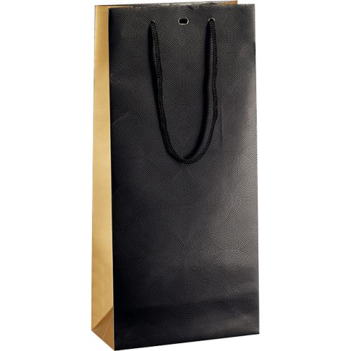 Подаръчна торбичка за 2 бутилки мед/черна/UV печат въже дръжки затваряне отвор, 18x9x39 см, SB196-2B