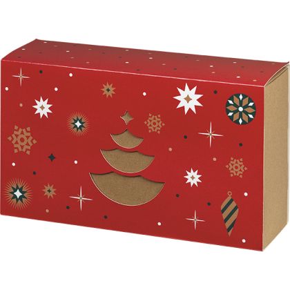 Правоъгълна картонена kутия от крафт с гланциран ръкав  Коледно дърво, /зелено/бяло Bonnes Fêtes ,  31.5х18х10см,  GF001P