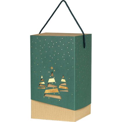 Box cardboard sleeve green/gold hot foil stamping Christmas presents, Dimensions in cm : 18,5x18,5x33, CP160M