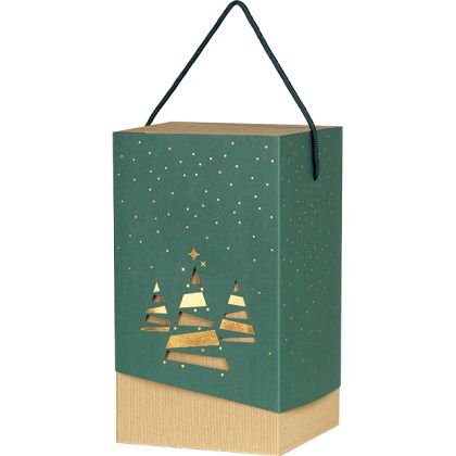 Картонена кутия с черен ръкав и дръжка, черено/златено/крафт, принт  Коледни подаръци, Размери в cm: 16 x 16 x 26, CP160P