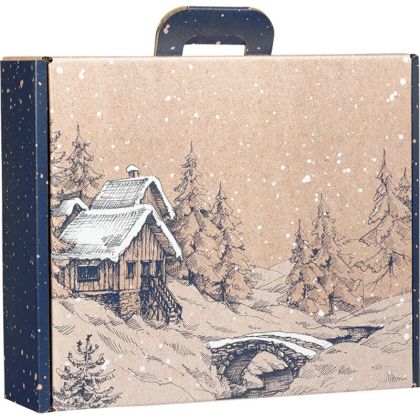 Kартоненo правоъгълно крафт "куфарче" CANADIAN WINTER, синьо/бяло 25.0 x 18.5 x 9.5 cm, CV055S