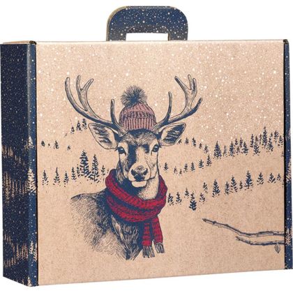 Kартоненo правоъгълно крафт "куфарче" UNEXPECTED ENCOUNTERS DEER, червено/синьо/бяло 38.4 x 32.5 x 11.5 cm, CV057G