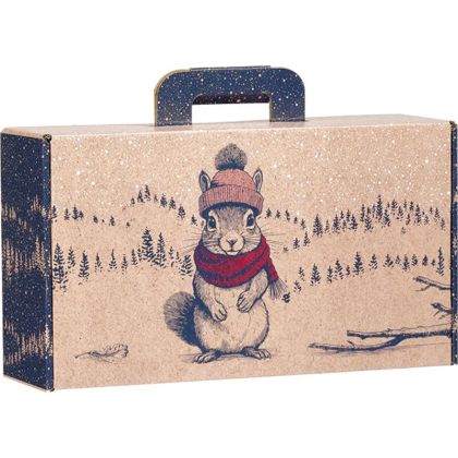 Kартоненo правоъгълно крафт "куфарче" UNEXPECTED ENCOUNTERS SQUIRREL, червено/синьо/бяло 33.0 x 18.5 x 9.5 cm, CV057P