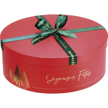 Кръгла картонена кутия CHRISTMAS PRESTIGE, червено/златно топъл печат 31.5 x 31.5 x 12.0 cm, BF511M 