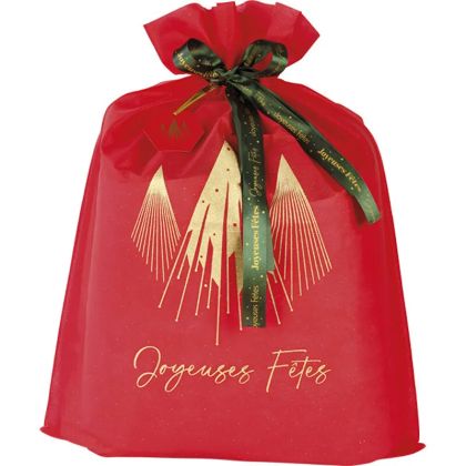 Полипропиленова торбичка CHRISTMAS PRESTIGE, червено/златно със зелена сатенена панделка, 50.0 x 70.0 cm, SC106G 