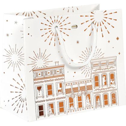 Хартиена торбичка FESTIVE CITY, бяло/златно топъл печат 20.0 x 10.0 x 17.0 cm, SB1052XS