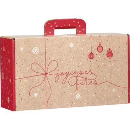 Kартоненo правоъгълно крафт "куфарче" WINTER SURPRISES, червено/бяло 33.0 x 18.5 x 9.5 cm, CV056P  