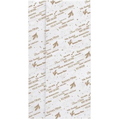 Wrapping paper with Christmas motifs in white and gold, 50x75 cm., ACC22BFW