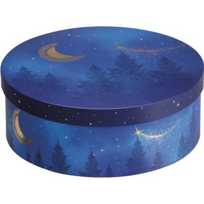 Кутия от картон кръгла "STARRY NIGHT" синьо/златно щамповане с горещо фолио